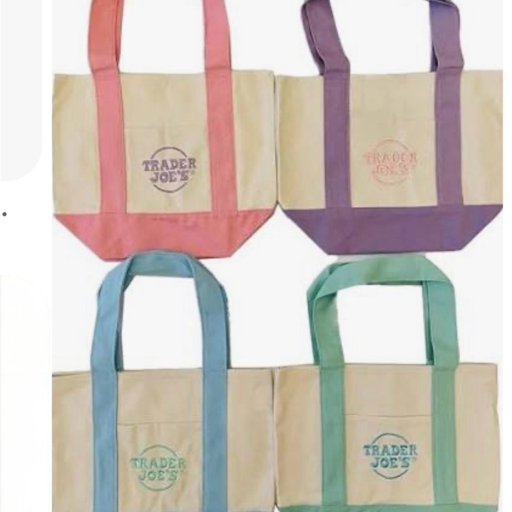 Trader Joe's Canvas Tote in Beige with Pink, Purple, Blue or Green Trim
